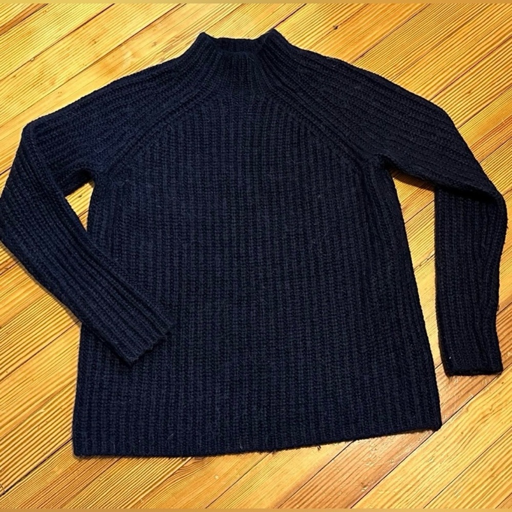 Boden Wool Blend Sweater Women's M Shaker Stitch Mock Neck Thick Navy Blue Knit